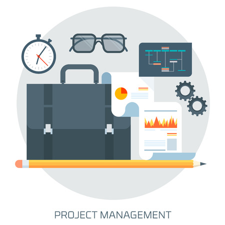 Project Management theme flat style, minimal, stylish colorful, vector icon for info graphics, websites, mobile and print media.のイラスト素材