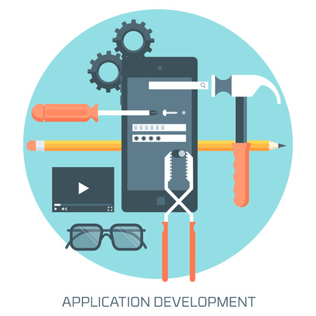 Application Development theme flat style, minimal, stylish colorful, vector icon for info graphics, websites, mobile and print media.のイラスト素材