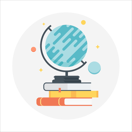 Globe and Books flat style, colorful, vector icon for info graphics, websites, mobile and print media.のイラスト素材