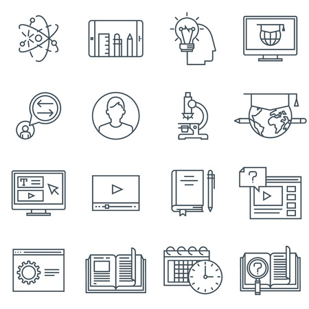 Education icon set suitable for info graphics, websites and print media. Black and white flat line icons.のイラスト素材