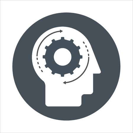 Gear and Head theme, flat style, colorful, vector icon for info graphics, websites, mobile and print media.のイラスト素材