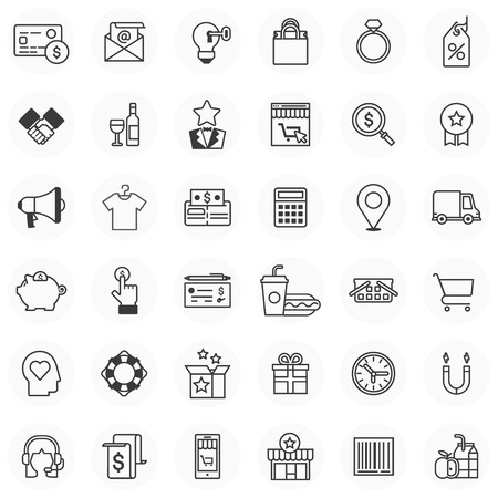 Shopping theme, flat style, colorful, vector icon set for info graphics, websites, mobile and print media.のイラスト素材