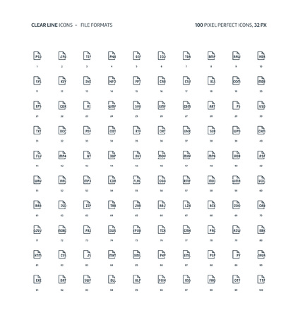 File formats clear line, illustrations, icons, backgrounds and graphics. The icons pack is black and white, flat, vector, pixel perfect, minimal, suitable for web and print. Linear pictograms.のイラスト素材