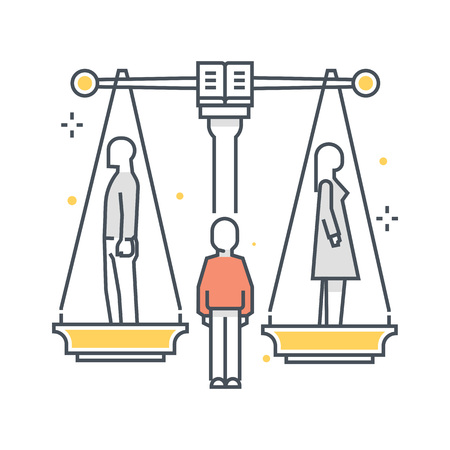 Color line, divorce illustration, icon, background and graphics. The illustration is colorful, flat, pixel perfect, suitable for web and print. Linear stokes and fills.のイラスト素材