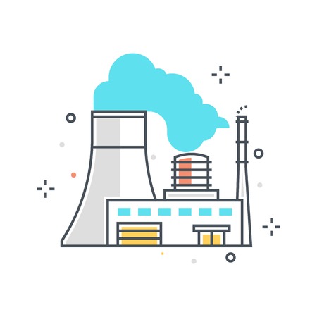 Color line, power plant concept illustration, icon, background and graphics. The illustration is colorful, flat, vector, pixel perfect, suitable for web and print. It is linear stokes and fills.のイラスト素材
