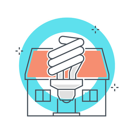 Color line, energy efficient lamp  concept illustration, icon, background and graphics. The illustration is colorful, flat, vector, pixel perfect, suitable for web and print. It is linear stokes and fills.のイラスト素材