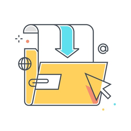 Color line, download folder illustration, icon, background and graphics. The illustration is colorful, flat, vector, pixel perfect, suitable for web and print. It is linear stokes and fills.のイラスト素材