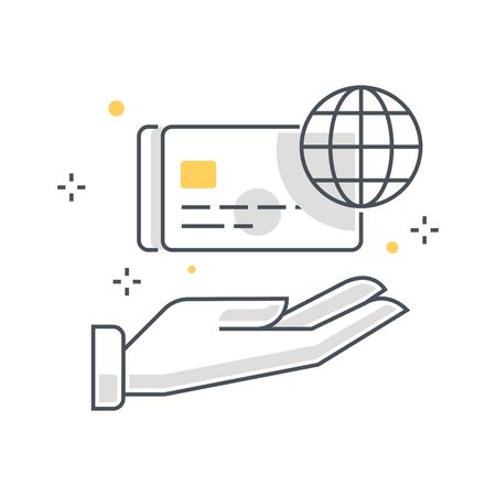 Color line, credit card concept illustration, icon, background and graphics. The illustration is colorful, flat, vector, pixel perfect, suitable for web and print. It is linear stokes and fills.のイラスト素材