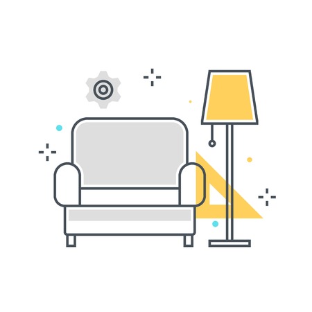 Color line, sofa website concept illustration, icon, background and graphics. The illustration is colorful, flat, vector, pixel perfect, suitable for web and print. It is linear stokes and fills.のイラスト素材