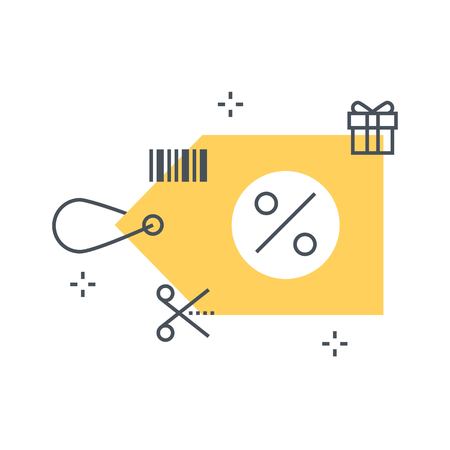 Color line, discount tag concept illustration, icon, background and graphics. The illustration is colorful, flat, vector, pixel perfect, suitable for web and print. It is linear stokes and fills.のイラスト素材