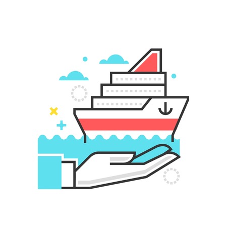 Color box icon, ship protection illustration, icon, background and graphics. The illustration is colorful, flat, vector, pixel perfect, suitable for web and print. It is linear stokes and fills.のイラスト素材
