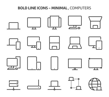 Computers, bold line, minimal icons. The illustrations are a vector, editable stroke, 48x48 pixel perfect files. Crafted with precision and eye for quality.のイラスト素材