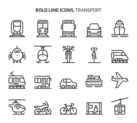 Transport, bold line icons. The illustrations are a vector, editable stroke, 48x48 pixel perfect files. Crafted with precision and eye for quality.のイラスト素材