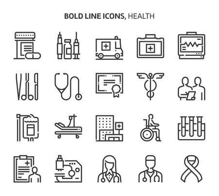 Health, bold line icons. The illustrations are a vector, editable stroke, 48x48 pixel perfect files. Crafted with precision and eye for quality.のイラスト素材
