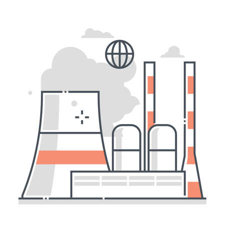 Power plant related color line vector icon, illustration. The icon is about factory, energy, carbon levels, global warming, industrial. The composition is infinitely scalable.のイラスト素材