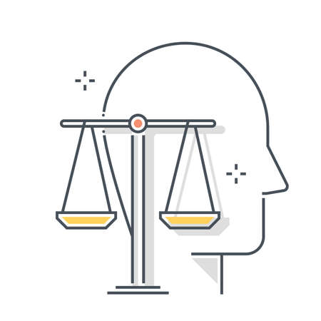 Law related color line vector icon, illustration. The icon is about management, principles, scale, equality, judgement, avatar, face. The composition is infinitely scalable.のイラスト素材