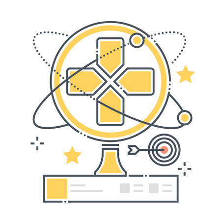 Game trophy related color line vector icon, illustration. The icon is about rank, frag list, wins, teams, cup, winner badge. The composition is infinitely scalable.のイラスト素材