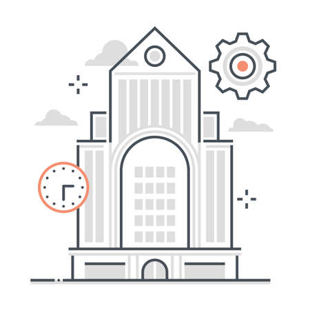 Office building related color line vector icon, illustration. The icon is about architecture, building, district, office, sky, tower, business, gear. The composition is infinitely scalable.のイラスト素材
