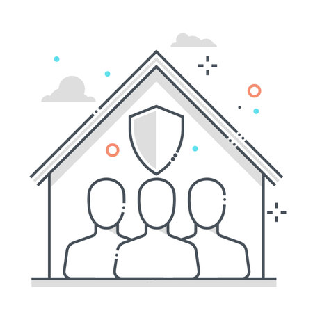 Quarantine related color line vector icon, illustration. The icon is about home, house, family, stay at home, country, contamination, epidemic. The composition is infinitely scalable.のイラスト素材