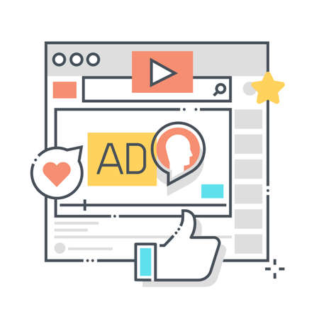 Video related color line vector icon, illustration. The icon is about advertisement, entertainment, internet, media, channel, social. The composition is infinitely scalable.のイラスト素材