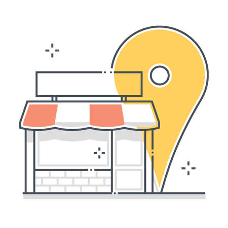 Shop location related color line vector icon, illustration. The icon is about map, pin, tracking, moving, gps. The composition is infinitely scalable.のイラスト素材
