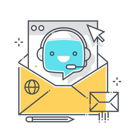 Chat bot related, color line, vector icon, illustration set. The set is about machine learning, artificial Intelligence, commerce, Robotics. The composition is infinitely scalable.のイラスト素材
