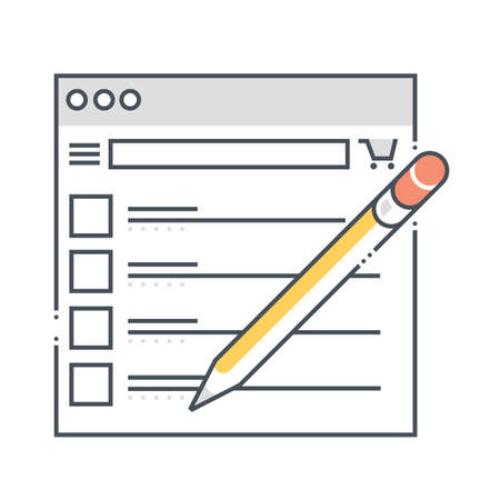 Products related color line vector icon, illustration. The icon is about shop owner, list, search, retail, online shop. The composition is infinitely scalable.のイラスト素材