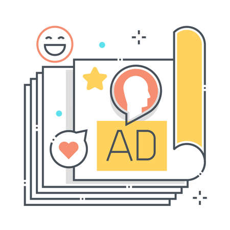 Flyer related color line vector icon, illustration. The icon is about brochure, paper, mail, advertisement, marketing. The composition is infinitely scalable.のイラスト素材