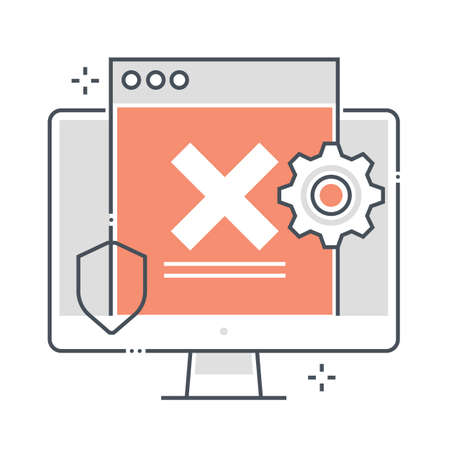 Error related color line vector icon, illustration. The icon is about system, computer, problem, fix, technology, exclamation point. The composition is infinitely scalable.のイラスト素材
