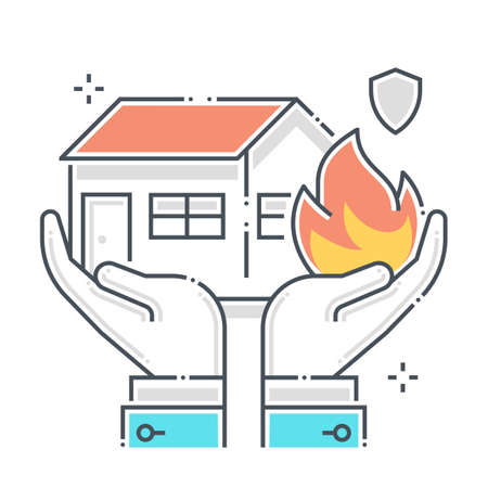 Fire protection related color line vector icon, illustration. The icon is about assurance, house, property, investment, real estate, immovable. The composition is infinitely scalable.のイラスト素材