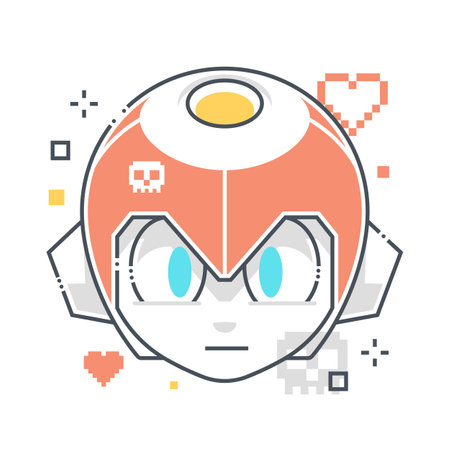 Hero related color line vector icon, illustration. The icon is about robot, kid, sprite, game character. The composition is infinitely scalable.のイラスト素材
