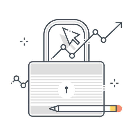 Security related color line vector icon, illustration. The icon is about growth, lock, pencil, password, statistics, growth. The composition is infinitely scalable.のイラスト素材