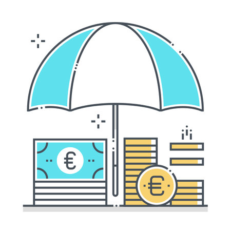 Income protection related color line vector icon, illustration. The icon is about assurance, umbrella, income, bank, account, money, coin. The composition is infinitely scalable.のイラスト素材