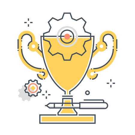 Cup related color line vector icon, illustration. The icon is about leadership, trophy, winner, golden, competition, race, award. The composition is infinitely scalable.のイラスト素材
