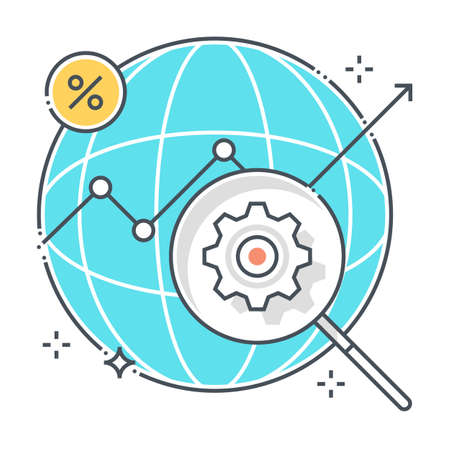 Market analysis related color line vector icon, illustration. The icon is about globe, trend, statistics, growth, international, global. The composition is infinitely scalable.のイラスト素材