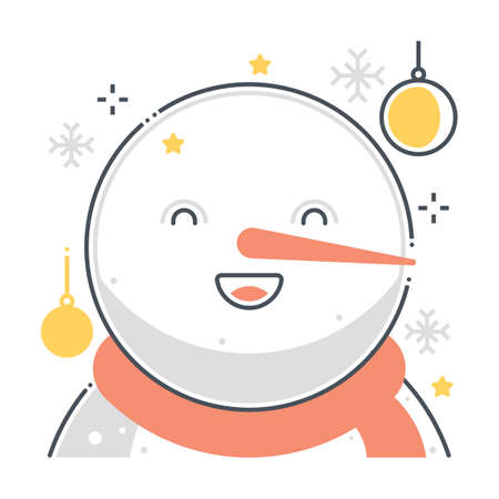 Snowman related color line vector icon, illustration. The icon is about decoration, cartoon, merry, happy, cute, Christmas. The composition is infinitely scalable.のイラスト素材
