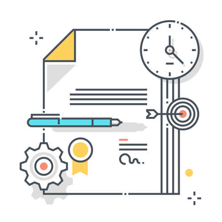 Legal documents related color line vector icon, illustration. The icon is about contract, policy, assurance, start a claim, documents, agreement, submission. The composition is infinitely scalable.のイラスト素材