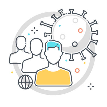 Infection related color line vector icon, illustration. The icon is about reparatory disease, contagion, spread, corona virus, contamination, epidemic. The composition is infinitely scalable.のイラスト素材