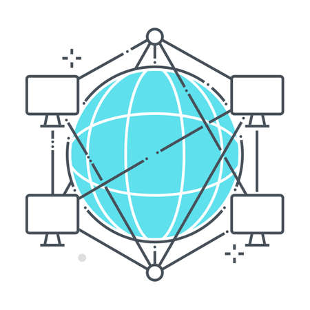 Network related color line vector icon, illustration. The icon is about internet, computers, office, connect, share, earth. The composition is infinitely scalable.のイラスト素材