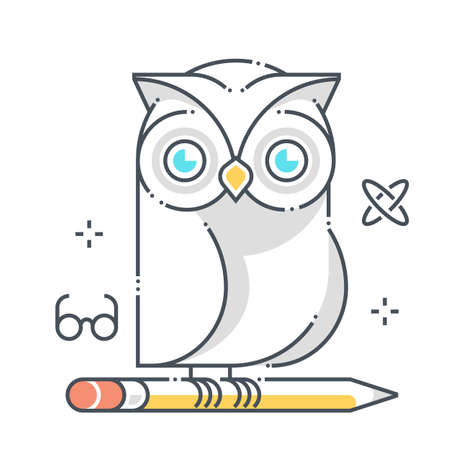 Owl related color line vector icon, illustration. The icon is about education, school, system, pen, student. The composition is infinitely scalable.のイラスト素材