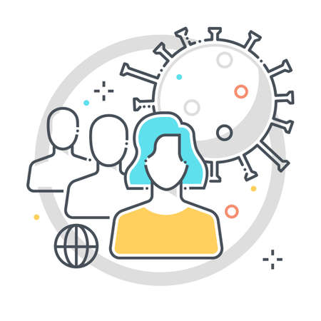 Infection related color line vector icon, illustration. The icon is about reparatory disease, contagion, spread, corona virus, contamination, epidemic. The composition is infinitely scalable.のイラスト素材