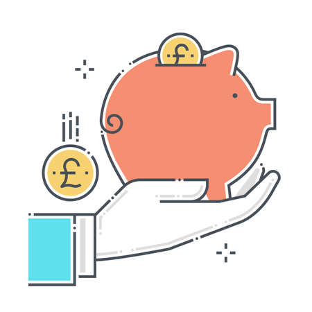 Piggy bank related color line vector icon, illustration. The icon is about investment protection, assurance, personal valuables, savings, save money. The composition is infinitely scalable.のイラスト素材