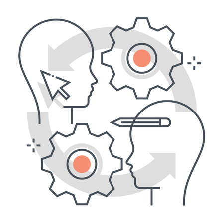 Customer retention related color line vector icon, illustration. The icon is about promotion attract, promote, customers, gear, face. The composition is infinitely scalable.のイラスト素材