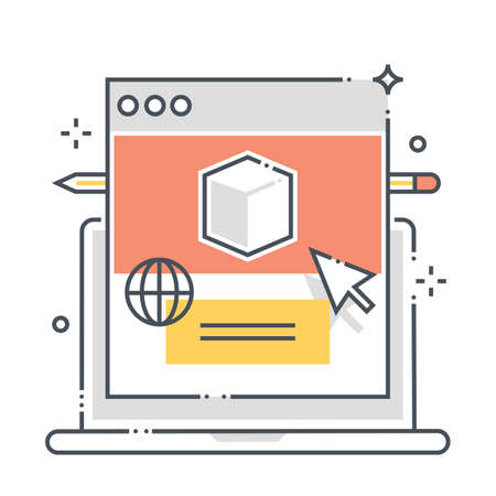 Product website  related color line vector icon, illustration. The icon is about advertisement, commerce, internet,  box, promotion. The composition is infinitely scalable.のイラスト素材