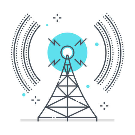 Broadcasting related color line vector icon, illustration. The icon is about communication, network, station, tower, wifi, wireless. The composition is infinitely scalable.のイラスト素材