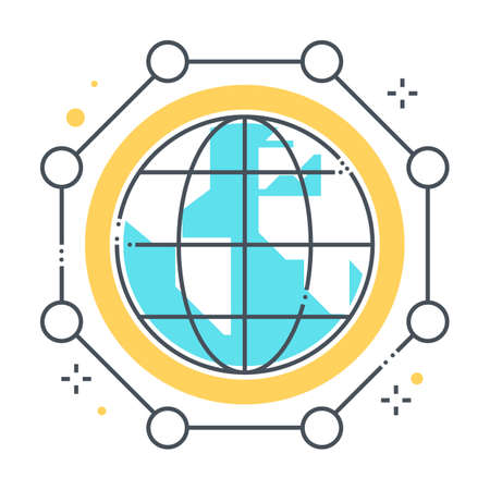 International connections related color line vector icon, illustration. The icon is about database, digital, global, globe, networking, planet. The composition is infinitely scalable.のイラスト素材
