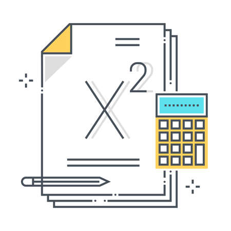 Math related color line vector icon, illustration. The icon is about lesson, paper, calculator, formula, mathematics, school. The composition is infinitely scalable.のイラスト素材