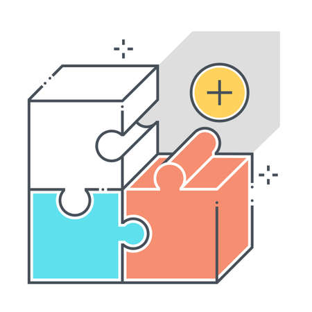 Product related color line vector icon, illustration. The icon is about  market, fit, jigsaw, puzzle, solving, box. The composition is infinitely scalable.のイラスト素材