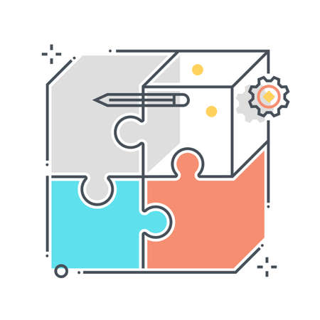 Puzzle related color line vector icon, illustration. The icon is about business market fit, jigsaw, solving, box. The composition is infinitely scalable.のイラスト素材