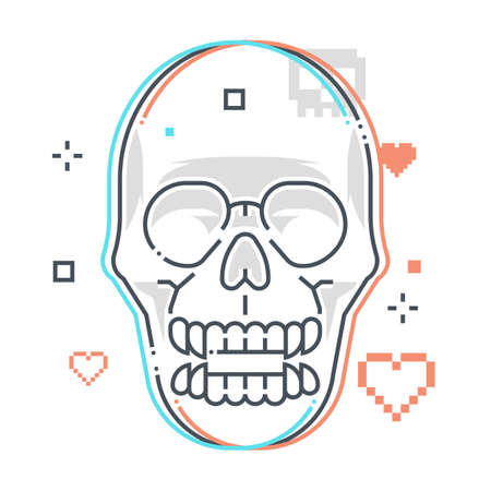 Skull related color line vector icon, illustration. The icon is about skeleton, game, monster, sprite, character, game over. The composition is infinitely scalable.のイラスト素材
